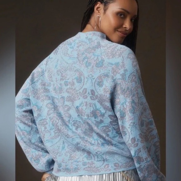 Anthropologie The Beatriz Mock-Neck Sweater Lurex Edition Blue Size XS - Picture 5 of 16